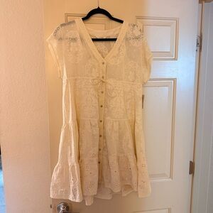 Lucky Brand Cream Eyelet Tiered Dress